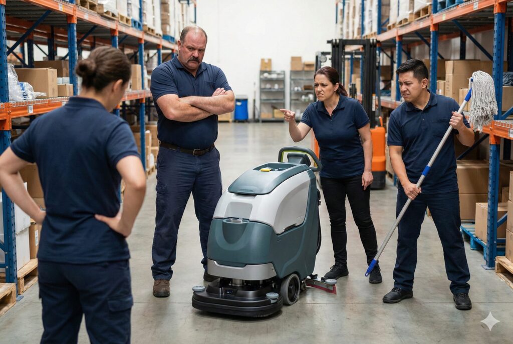 The cleaning staff is grumpy about the new cleaning robot